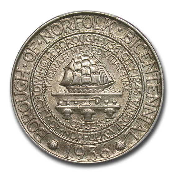 1936 Norfolk Half Dollar Commemorative MS-63 PCGS 1936 Norfolk Half Dollar Commemorative MS-63 PCGS